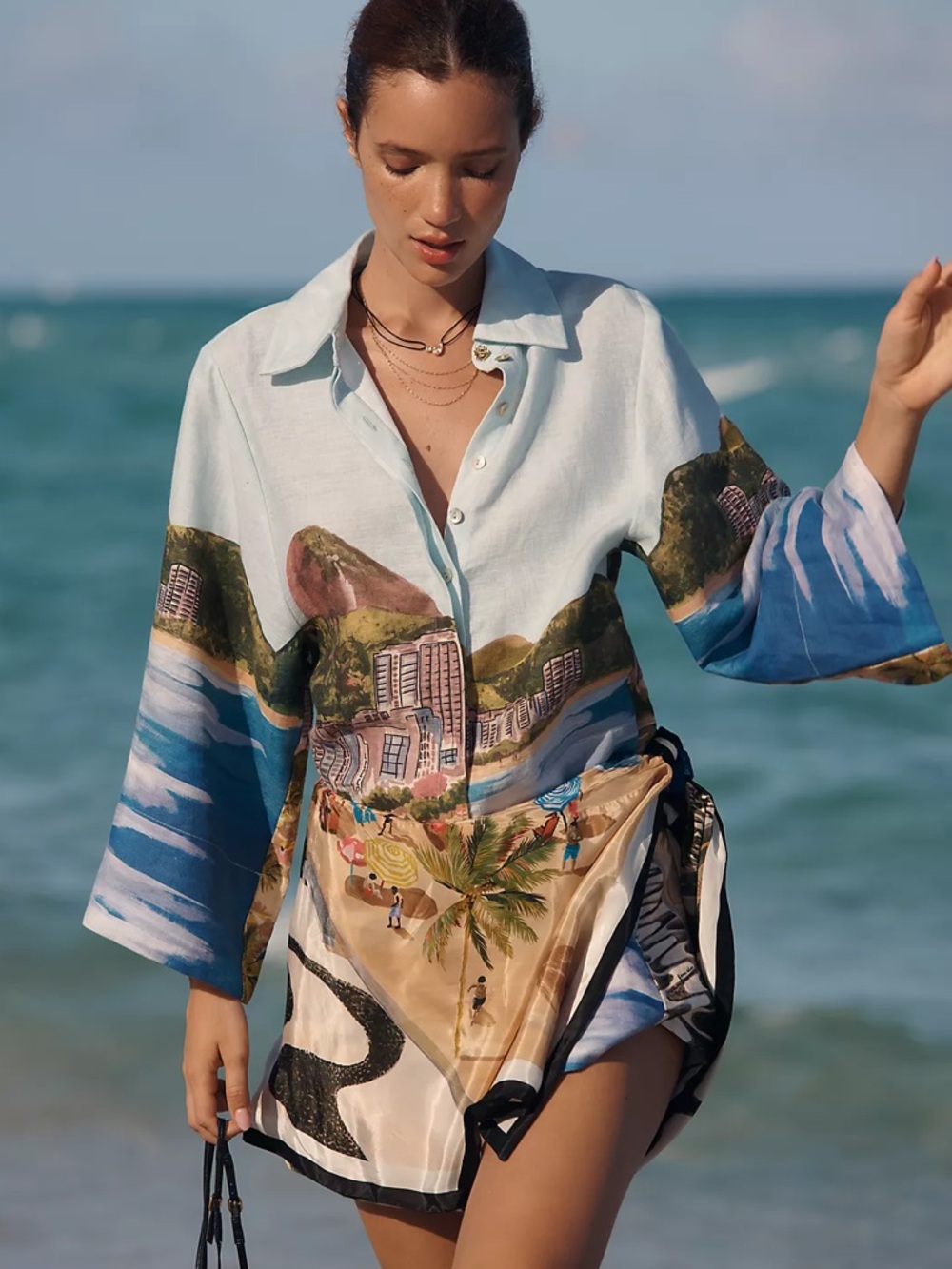 FARM Rio Multicolor Copacabana Beach Long Sleeve Kimono Dress Size Small NWT - Picture 12 of 15